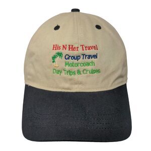 His N Her Travel Motorcoach Day Trips & Cruises Strapback Hat Tan OS Queensboro